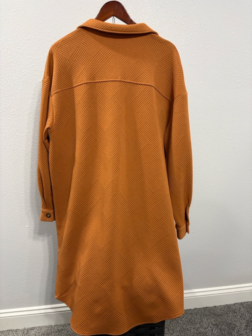 Long Washed Orange Button-Front Jacket - Picture 2 of 3